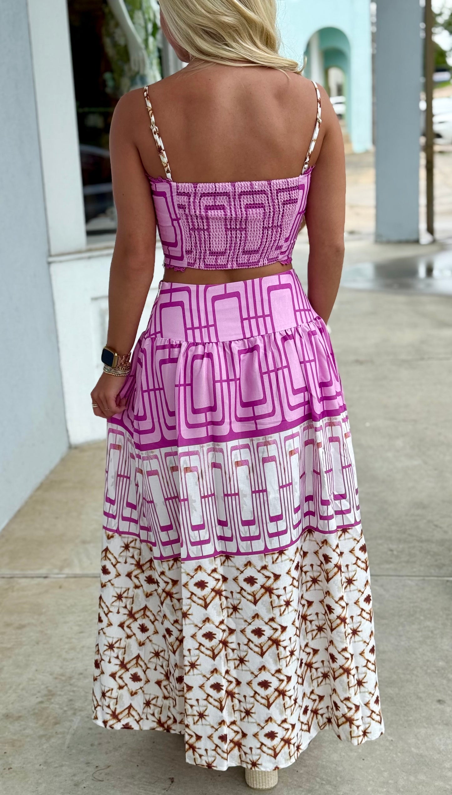 Lilac Combo Geometric Printed Crop Top & Skirt SET