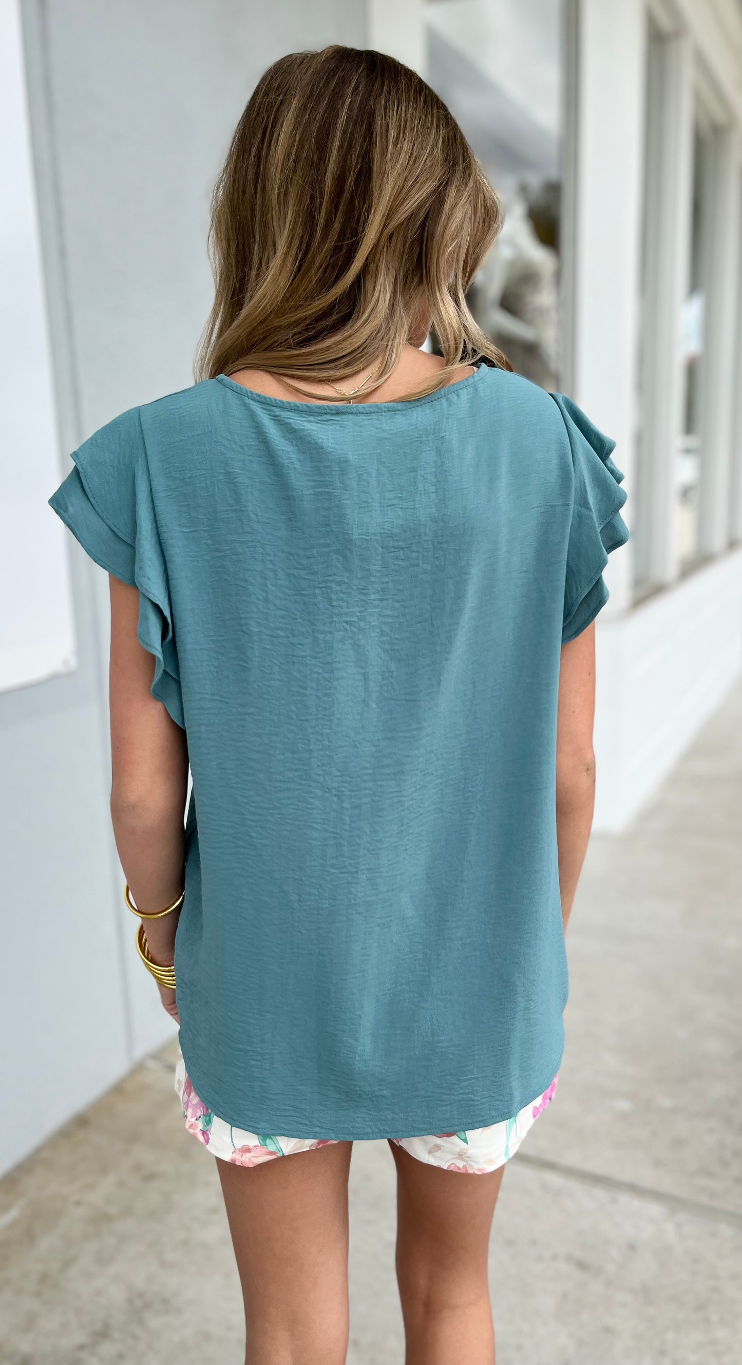 Ruffle Sleeve Top , Seafoam