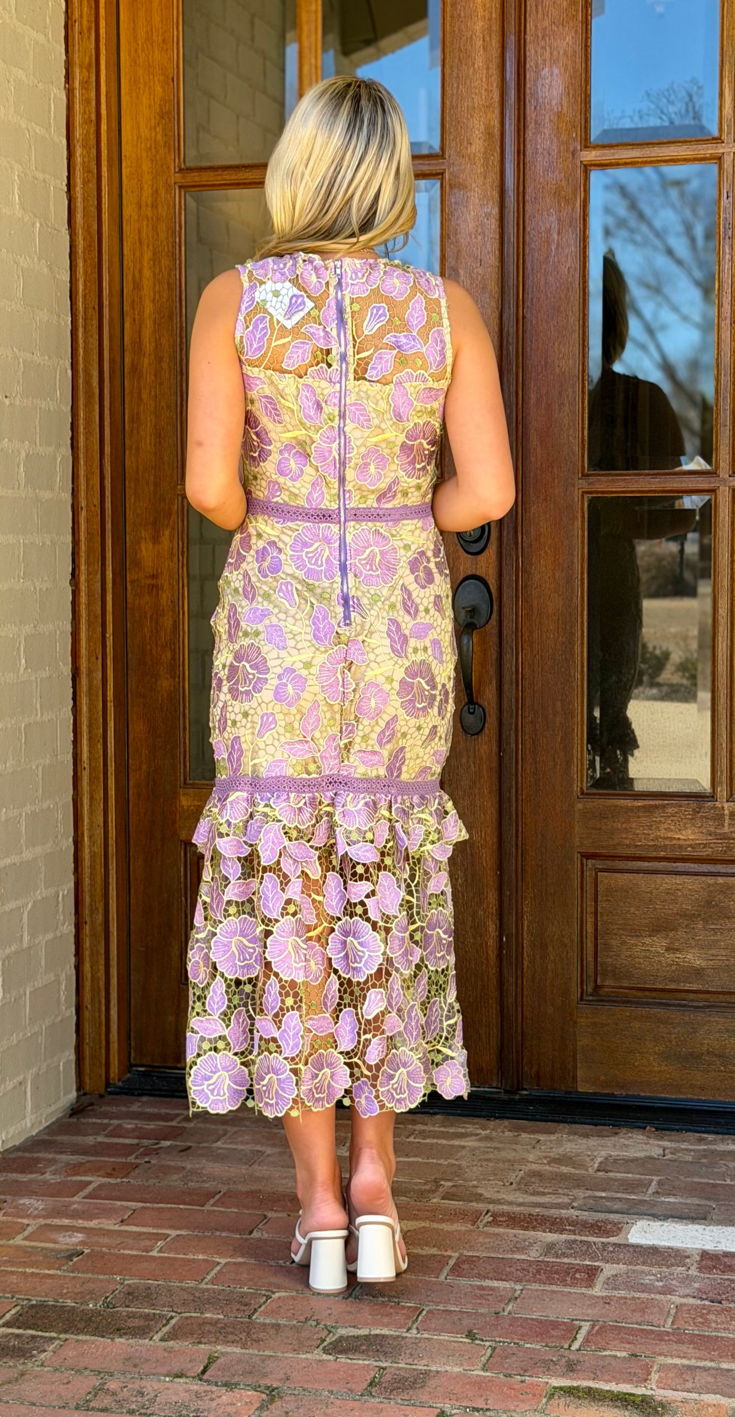Lavender Floral Embroidery Lace Flounce Dress