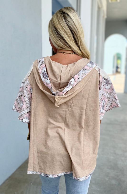 Short Sleeve Floral Patch Hoodie Top