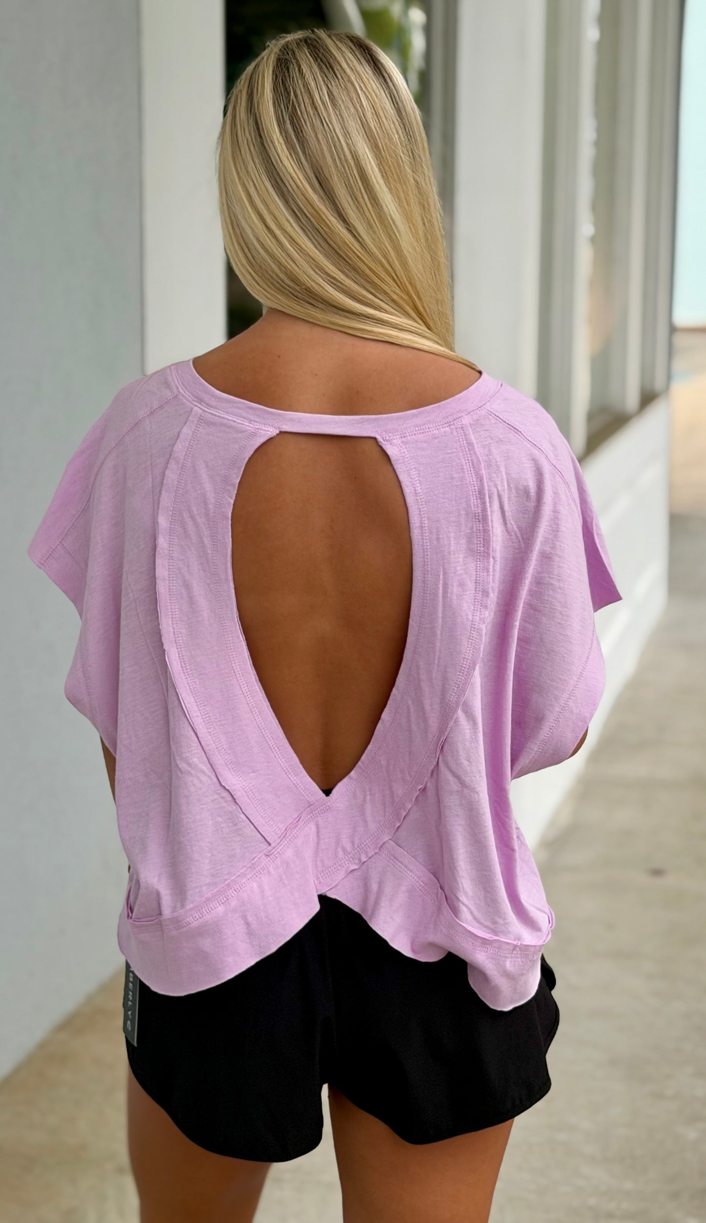 Cotton Slub Open Back Top, Sweet Lilac