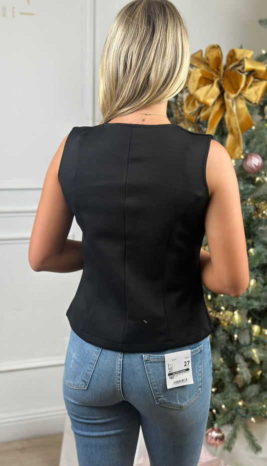 Black Sleeveless Button Down Vest