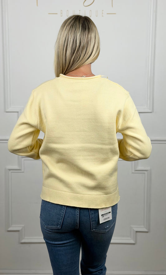 Raw Edge Neckline Button Up Cardigan , Lemon