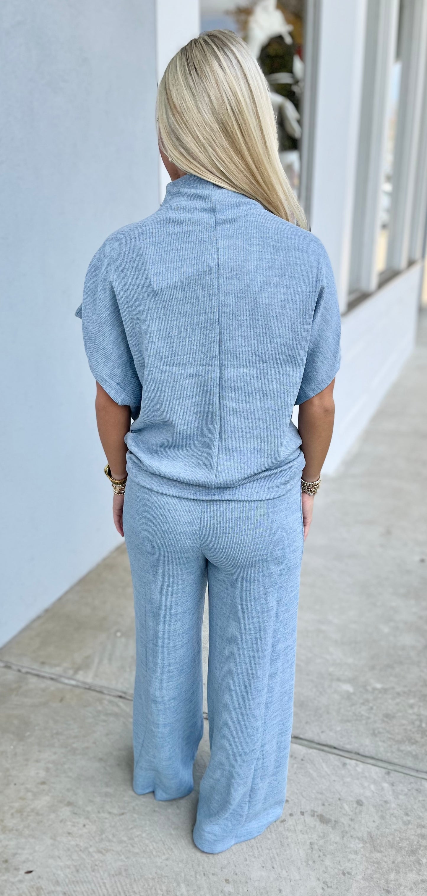 Blue Mock Neck Pants Set