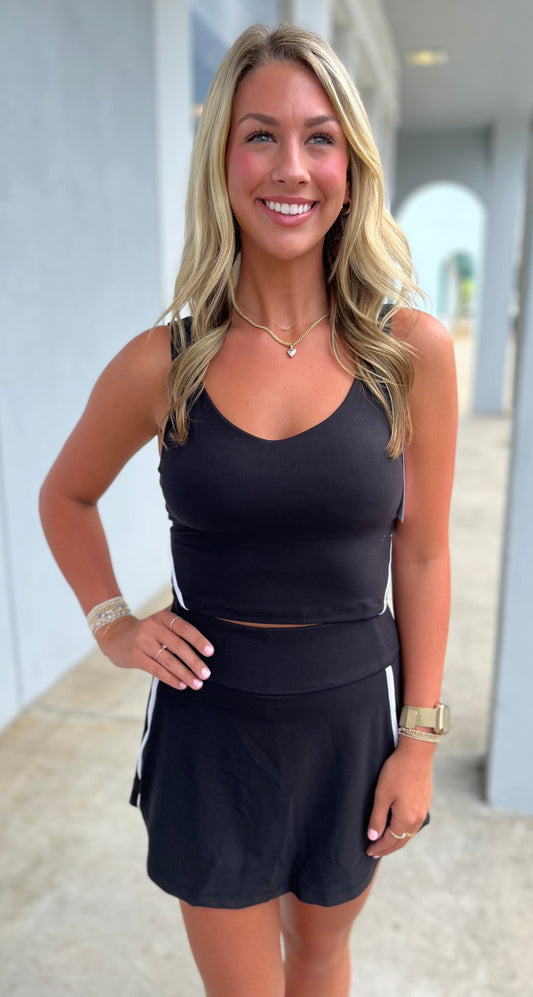 Butter V Neck Tank Top , Black/White