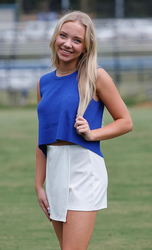 Back Bow Tie Sleeveless Top , Royal Blue