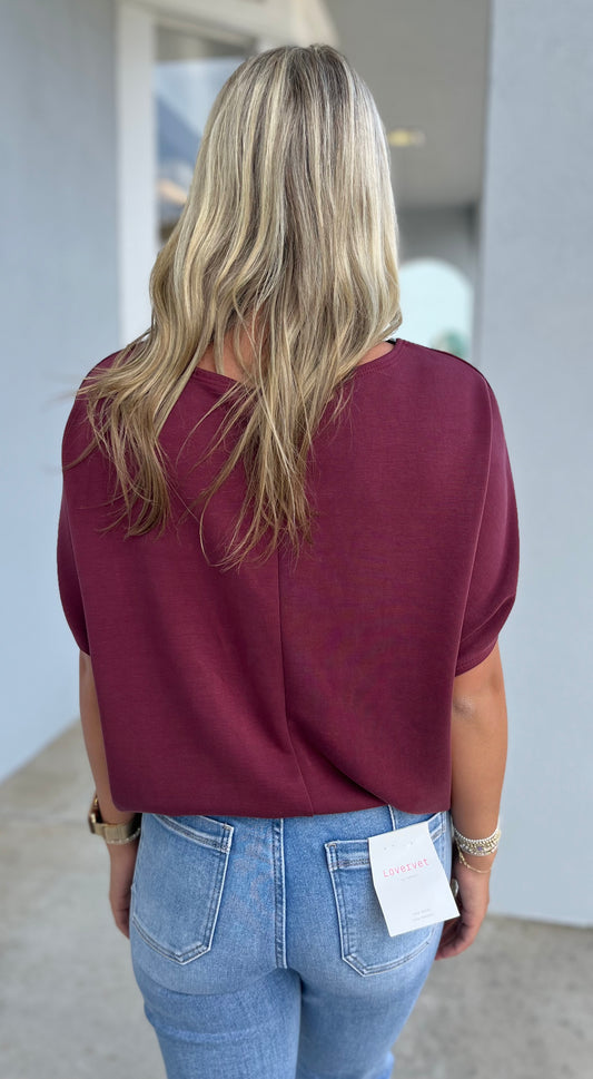 Dolman Short Sleeve Top , Wine