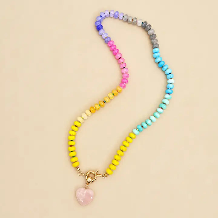 Glass Beaded Necklace, Rose Quartz