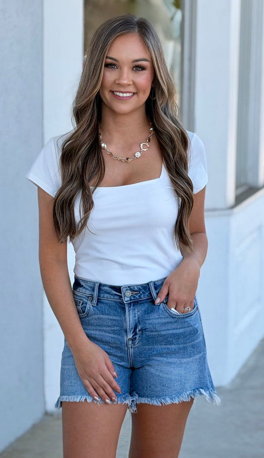 White Square Neck Bodysuit