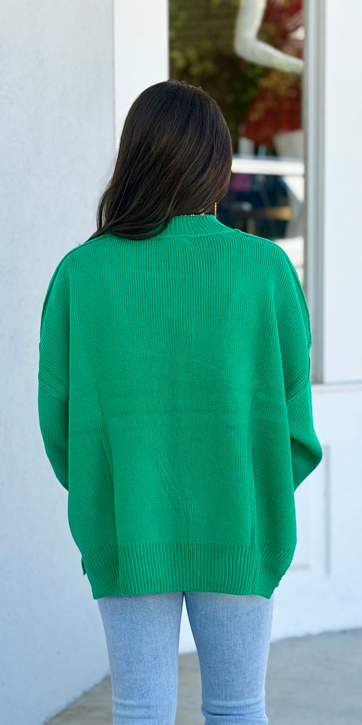 Drop Shoulder Oversized Mock Neck Sweater Top , Green