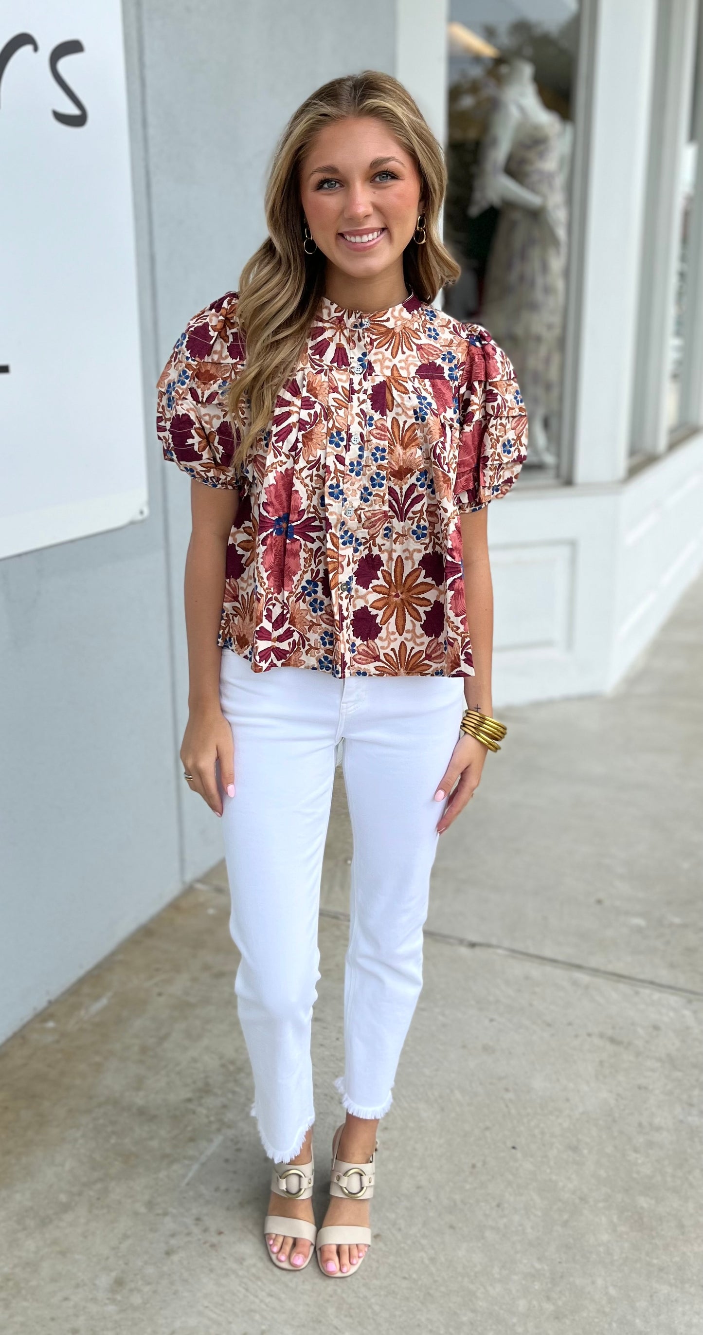 Cream Rust Button Up Blouse