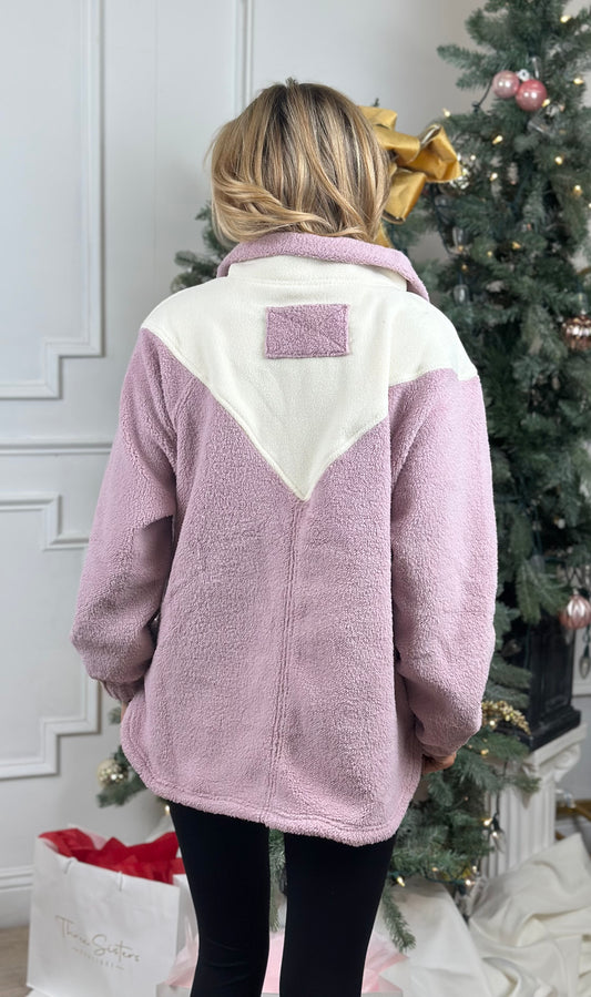 Blush Half Button Color Block Fleece Pullover