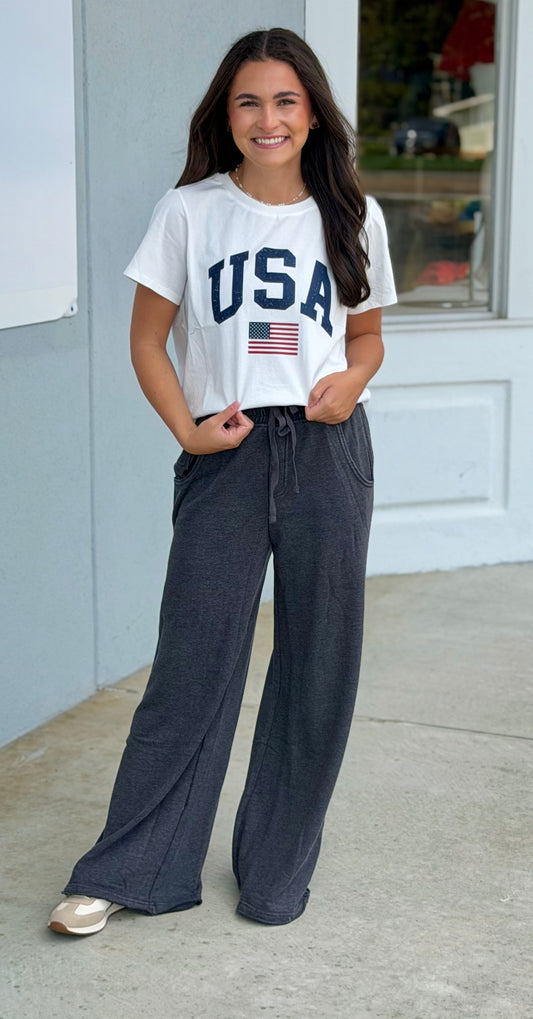 Terry Wide Leg Sweatpant , Black