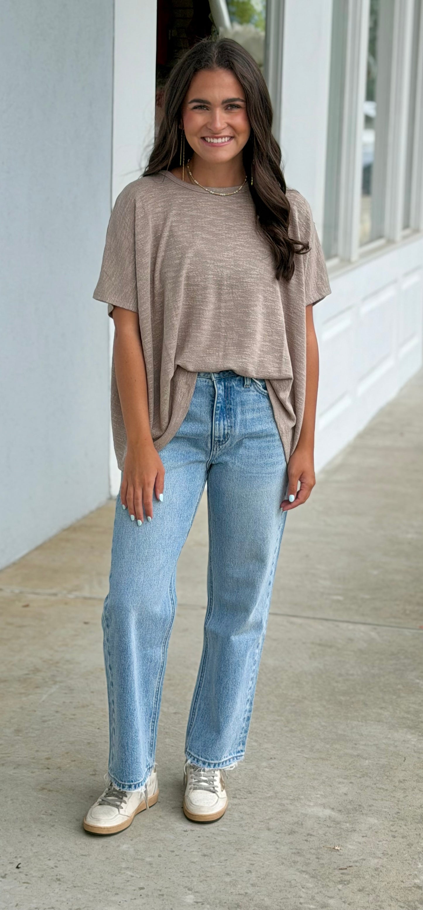 Oversized Slub Hacci Top, Ash Mocha