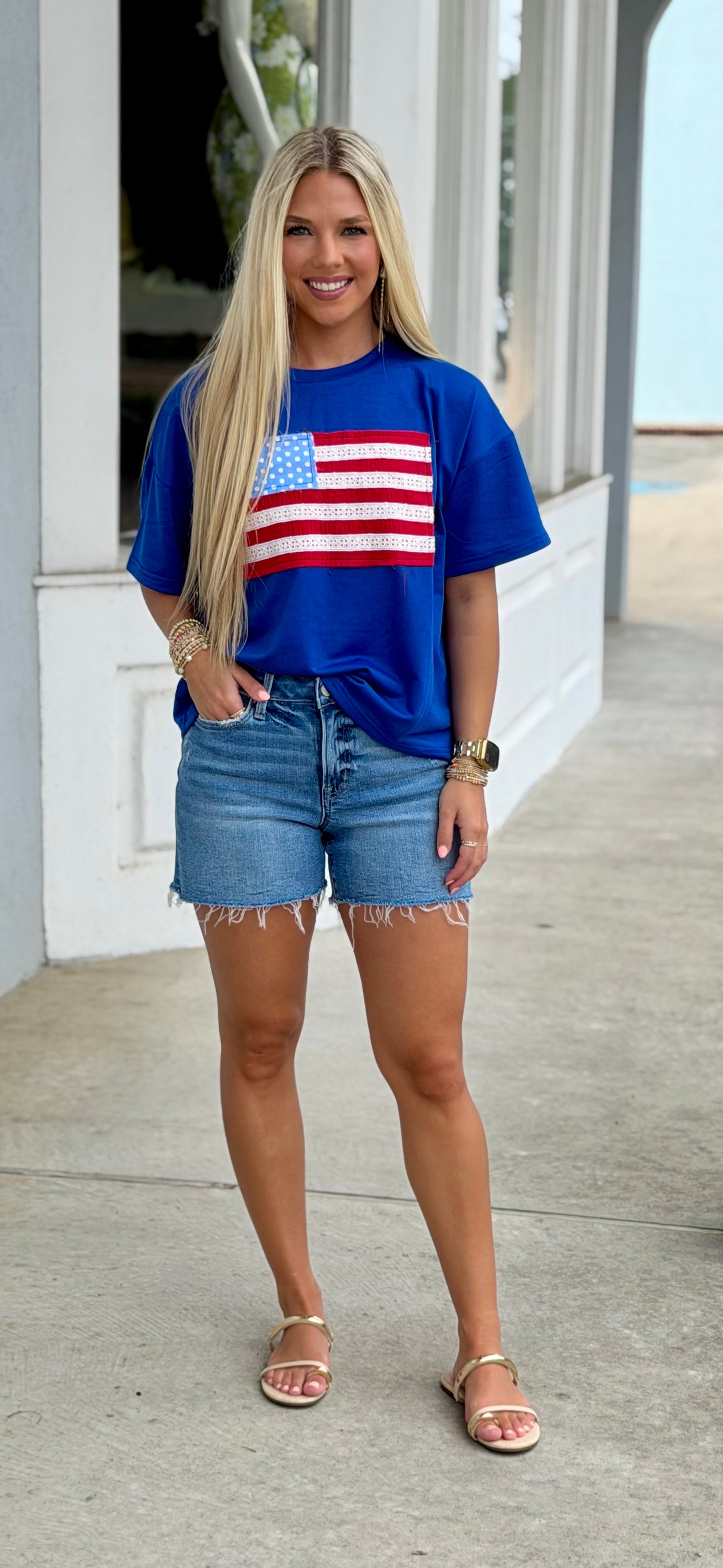 American Flag Relaxed Tee, Blue
