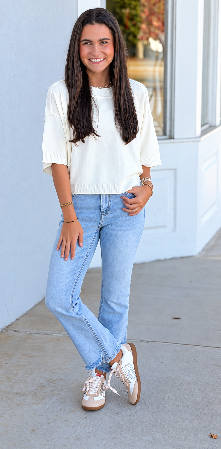 Viscose Mock Neck Cropped Boxy Sweater, Cream