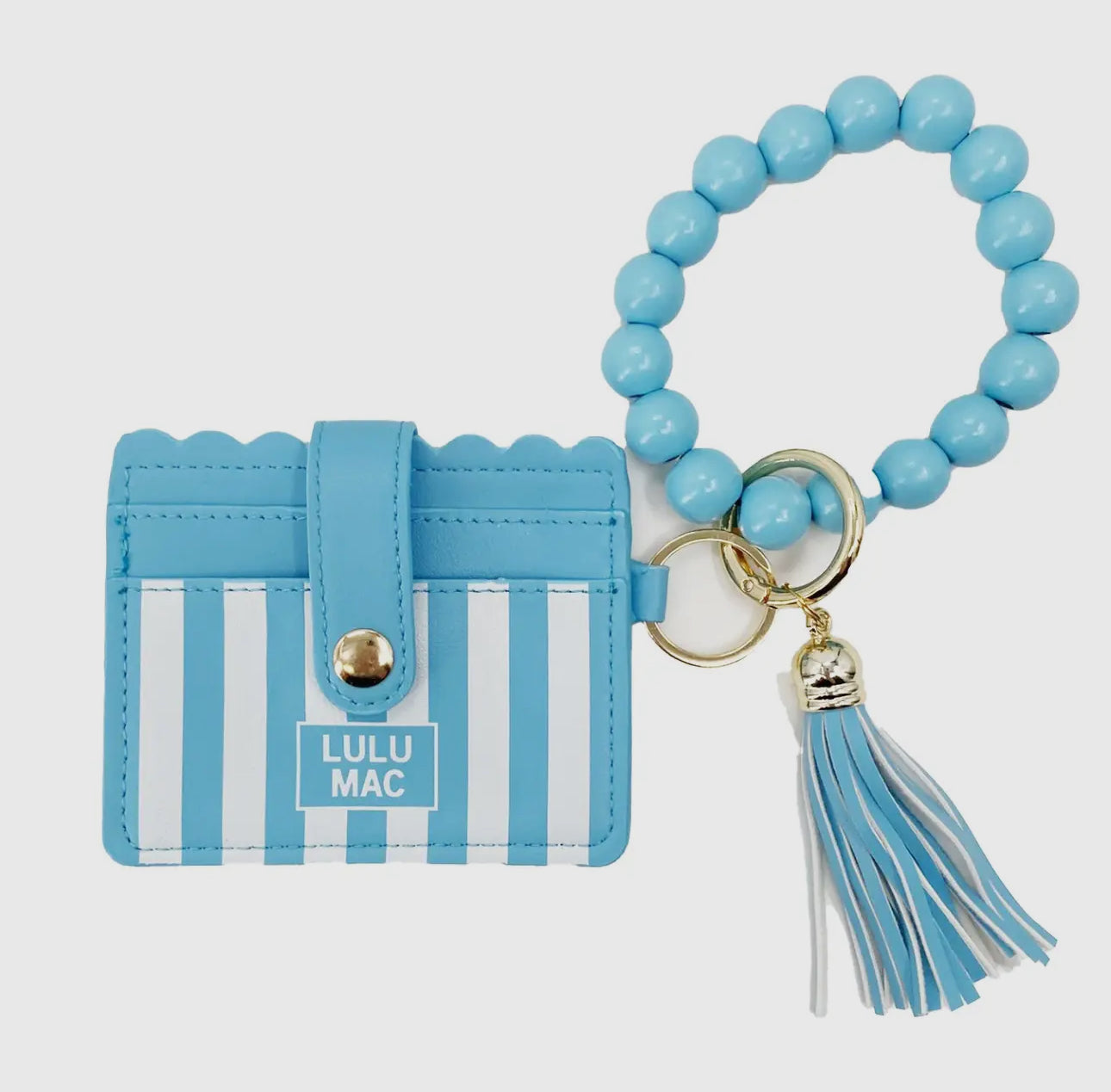 Lulu Mac Beaded Wristlet ID Wallet, Blue Stripe