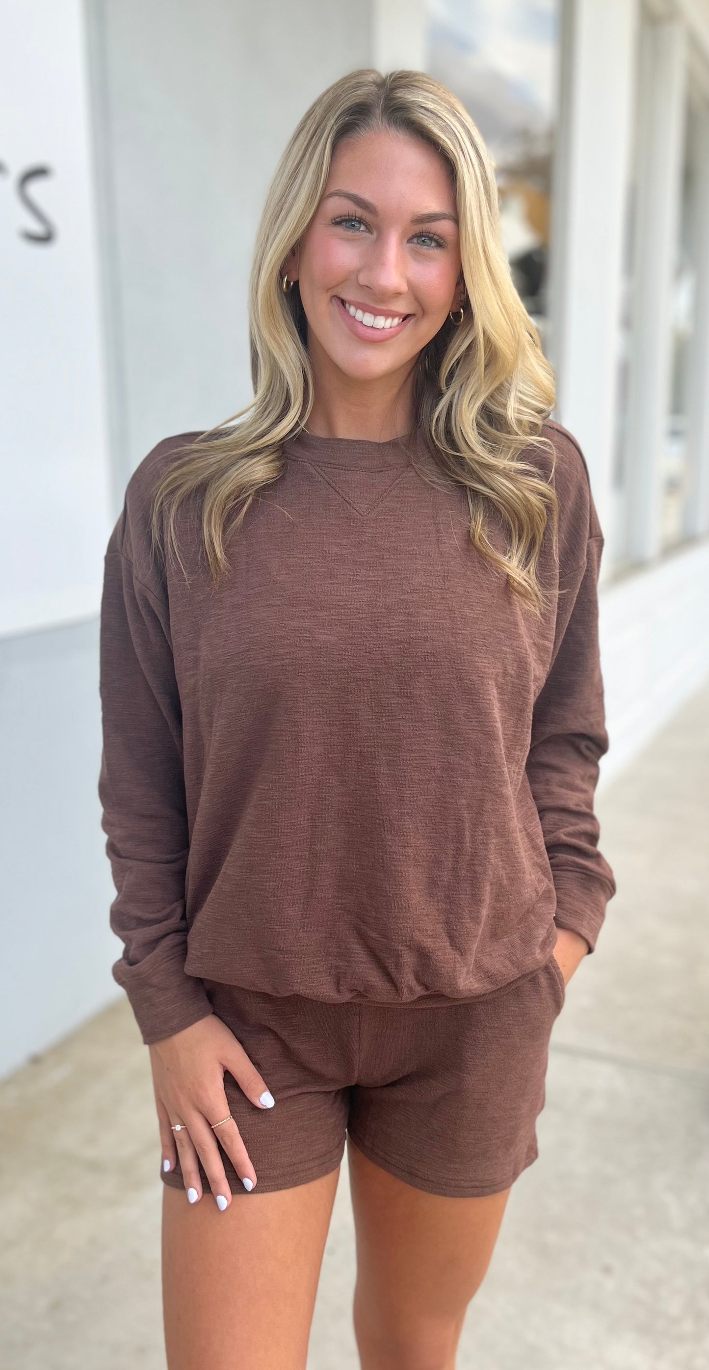 Slub Pullover & Shorts SET, Brown