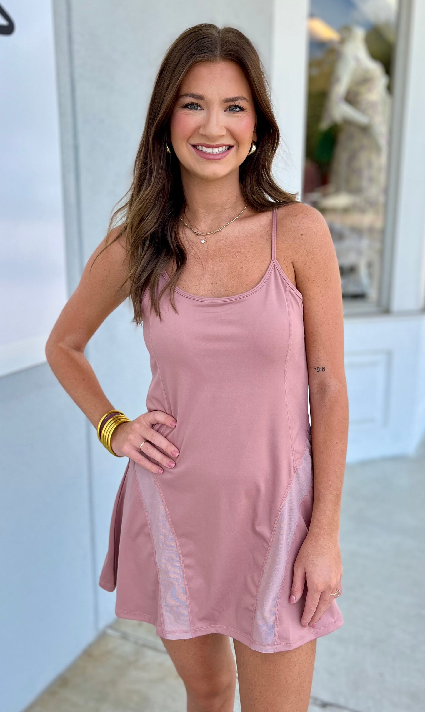 Mauve Activewear Mesh Detail Dress