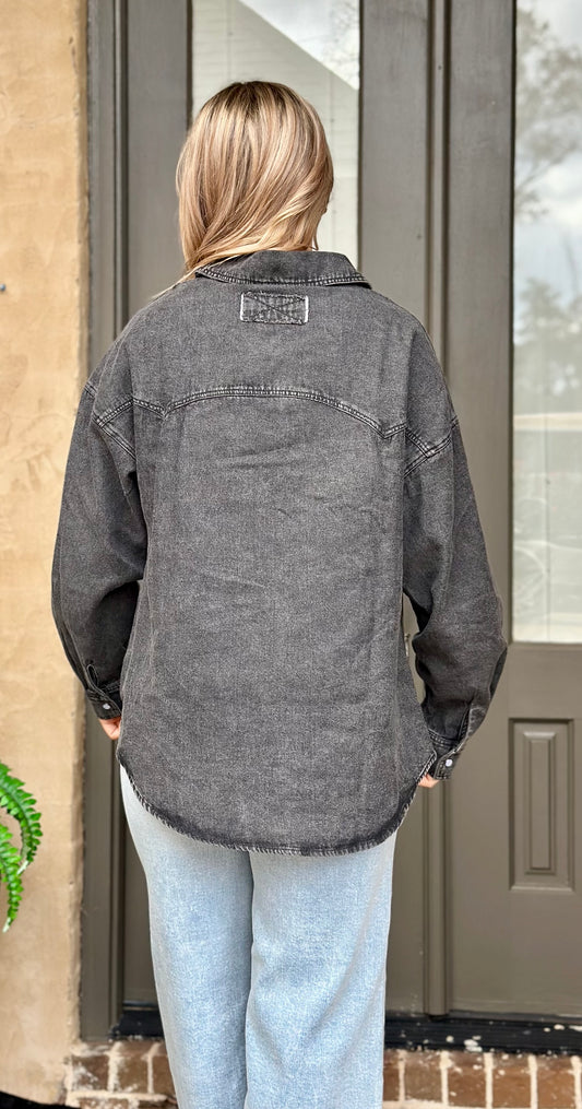 Gray Button Down Collar Top