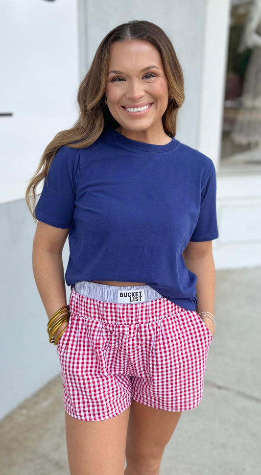 Red/Navy Double Layer Waist Check Print Boxer