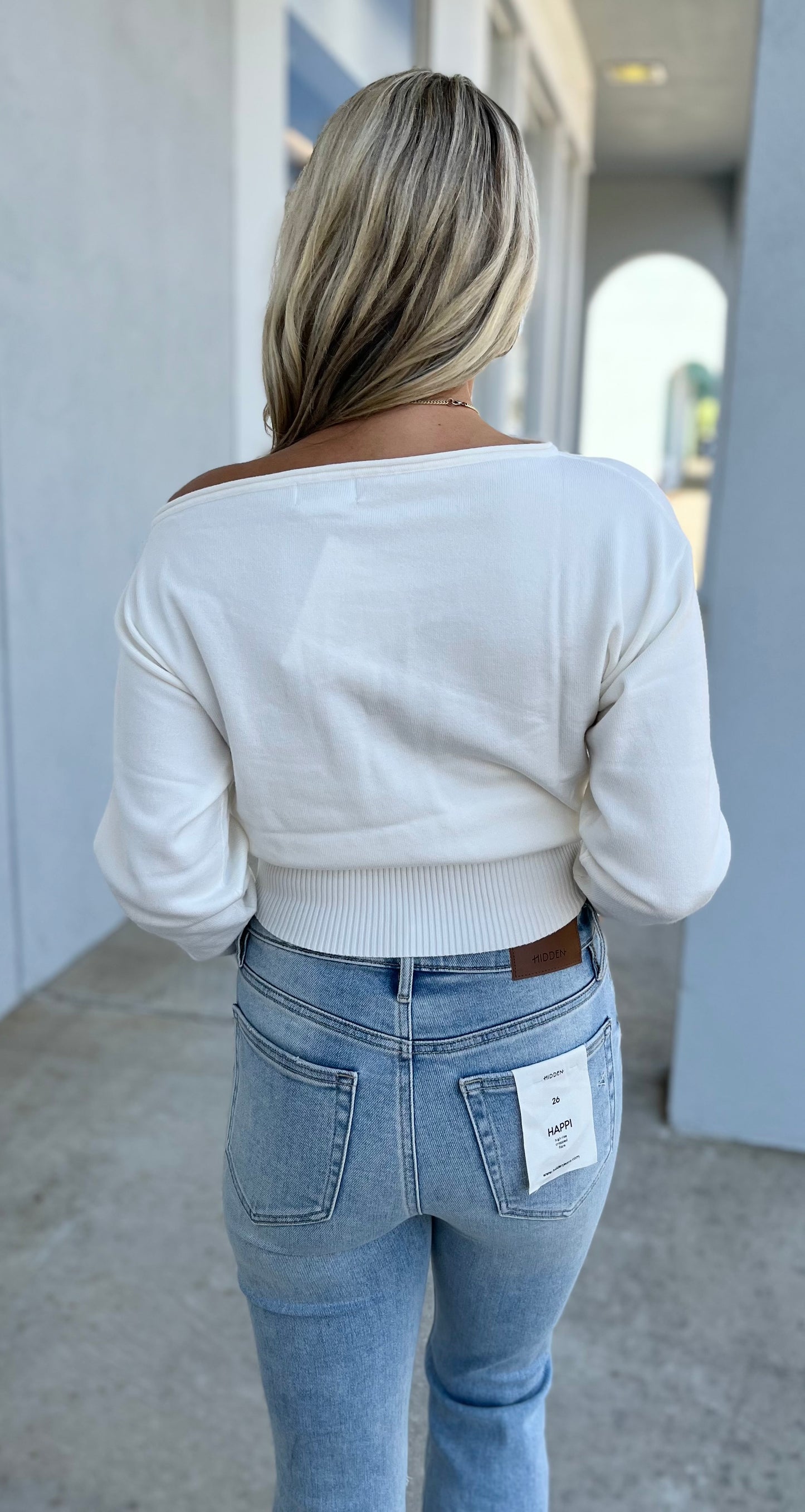 Ivory One Shoulder Slim Waist Band Knit Sweater