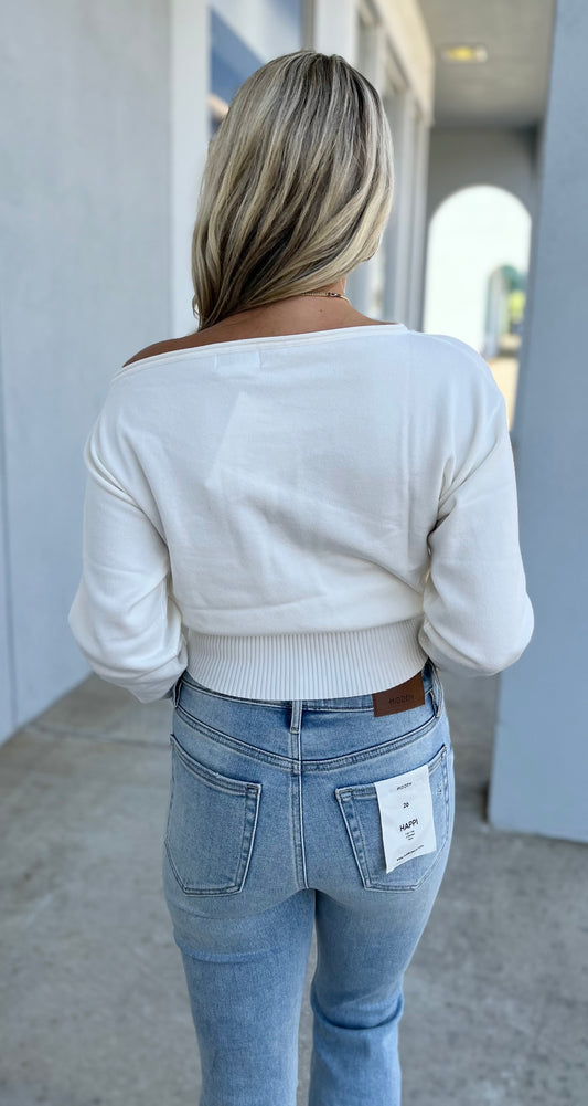 Ivory One Shoulder Slim Waist Band Knit Sweater