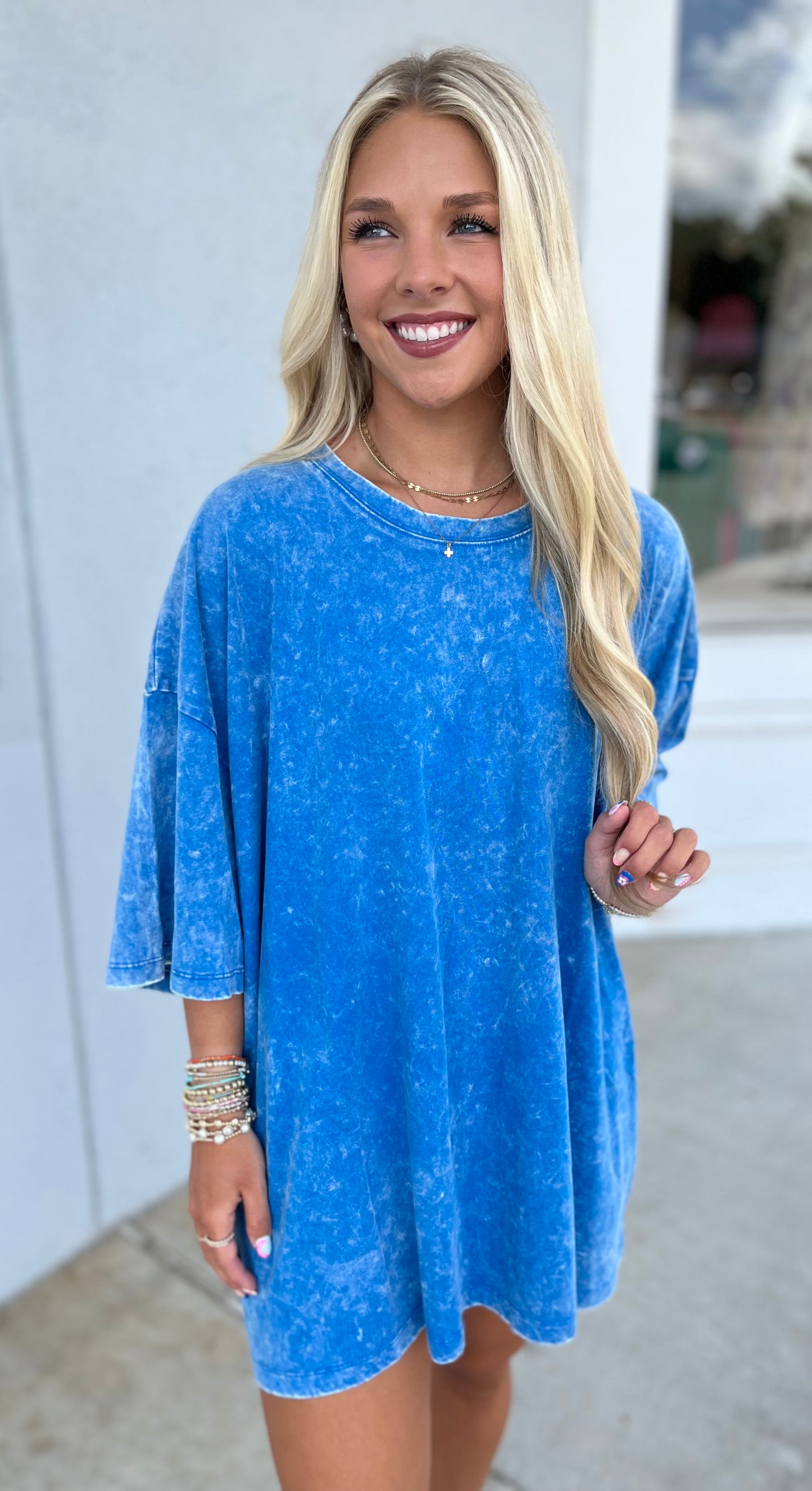 Acid Wash Oversized Boyfriend Tee, Ocean Blue