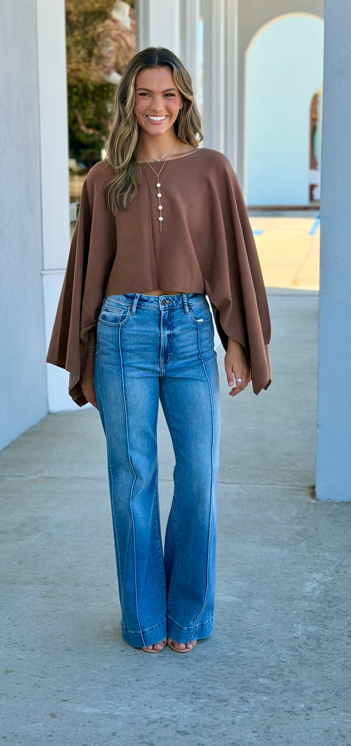 Brown Poncho Wide Sleeve Sweater