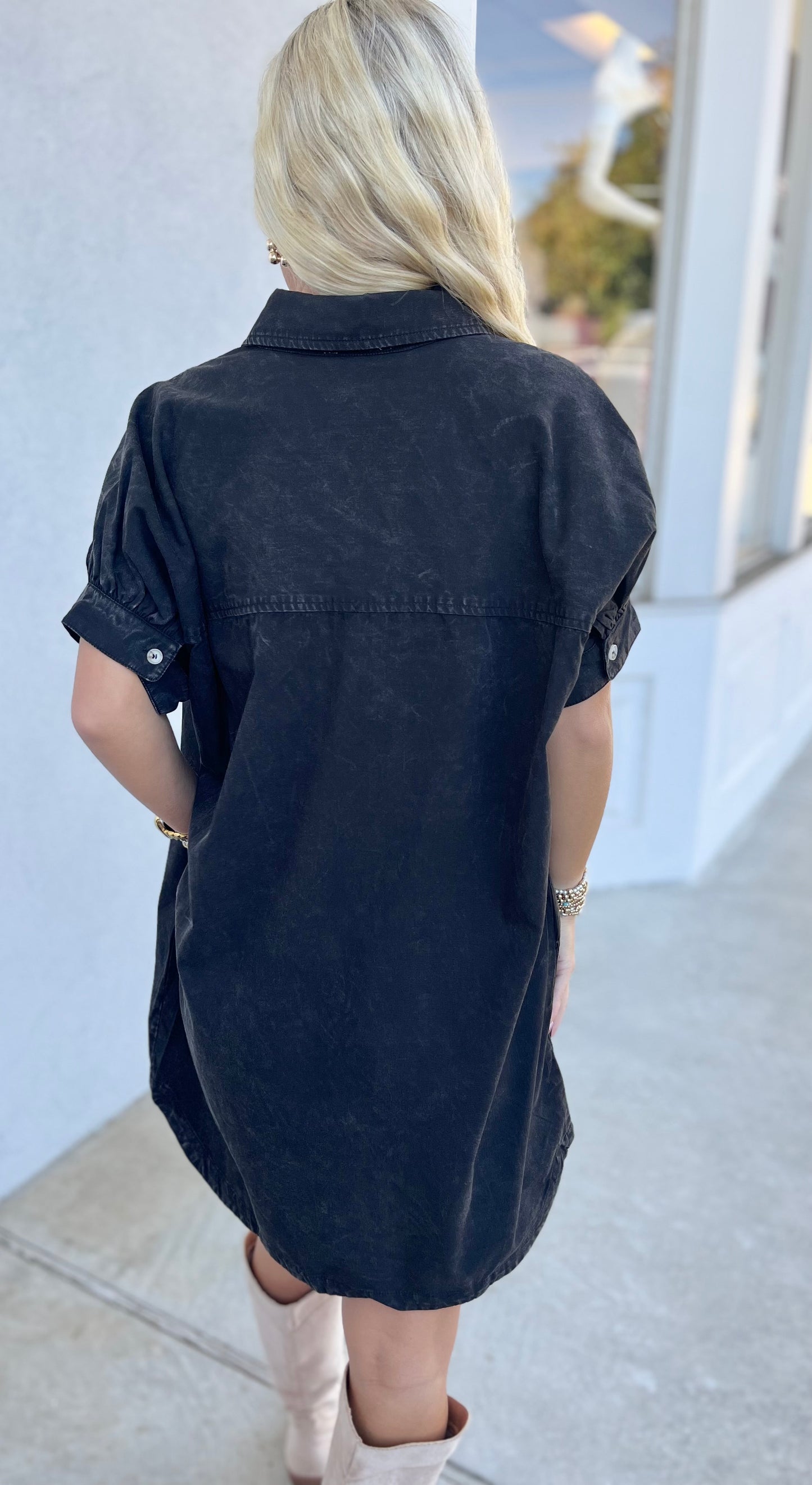 Ash Black Mineral Washed Mineral Shirt Dress