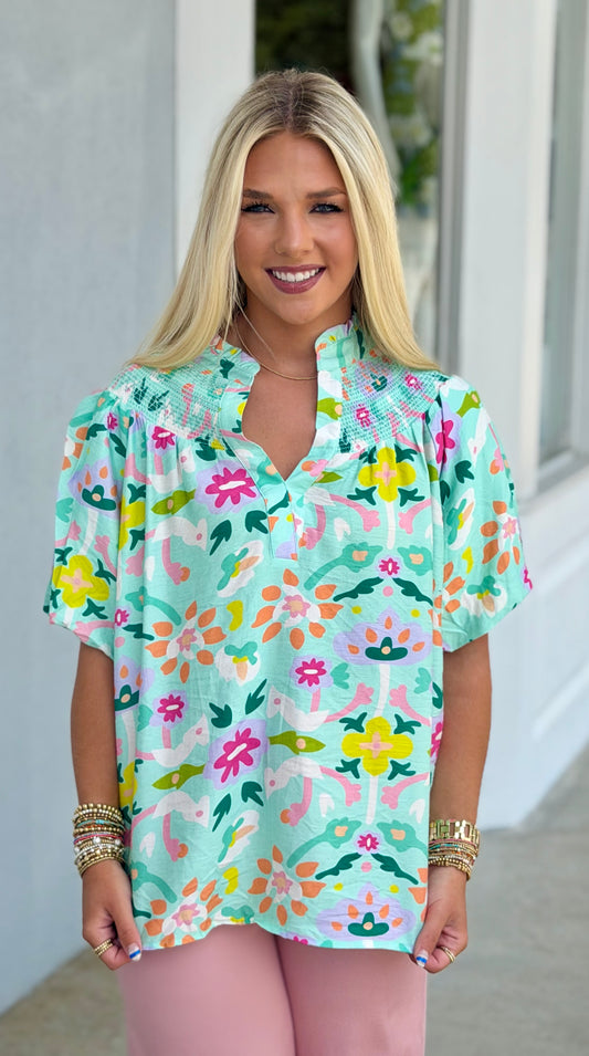 Mint Mix Cheerful Print Top