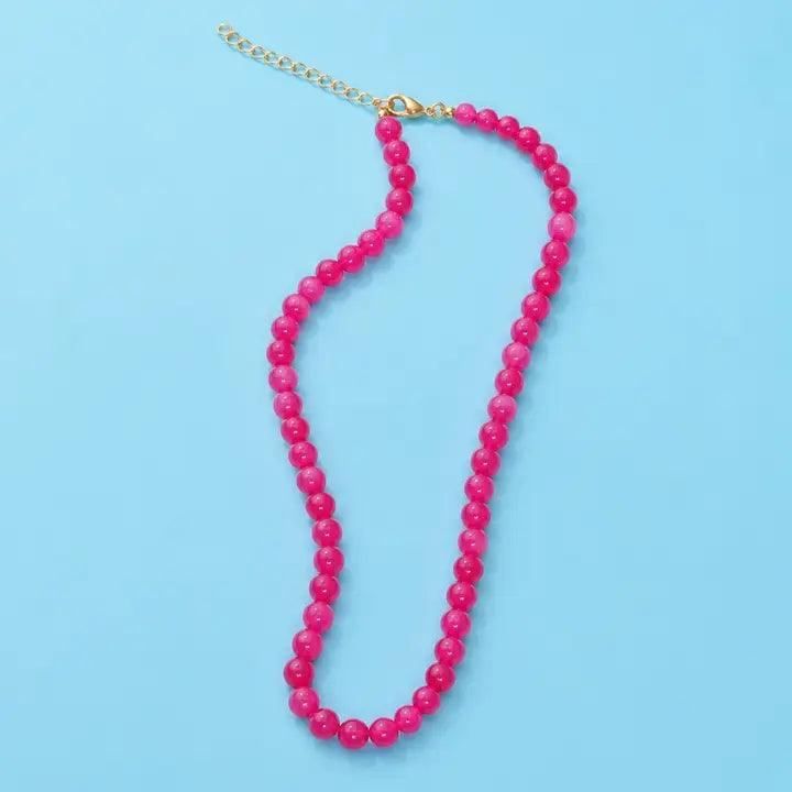 Natural Agate Beaded Necklace, Fuschia