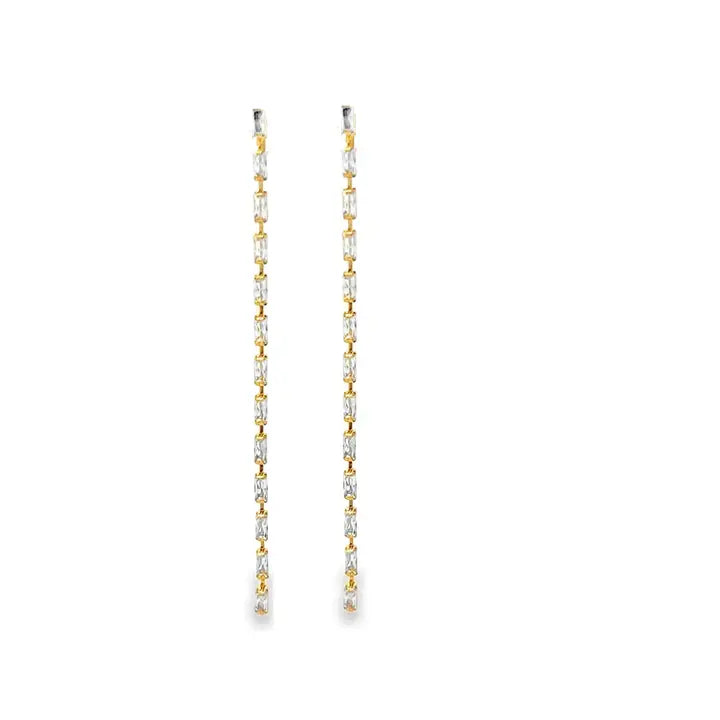 Long Dainty Baguette Link Drop Earrings