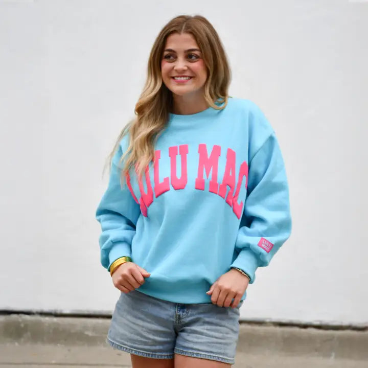 Puff Lulu Mac Sweatshirt, Blue/Hot Pink