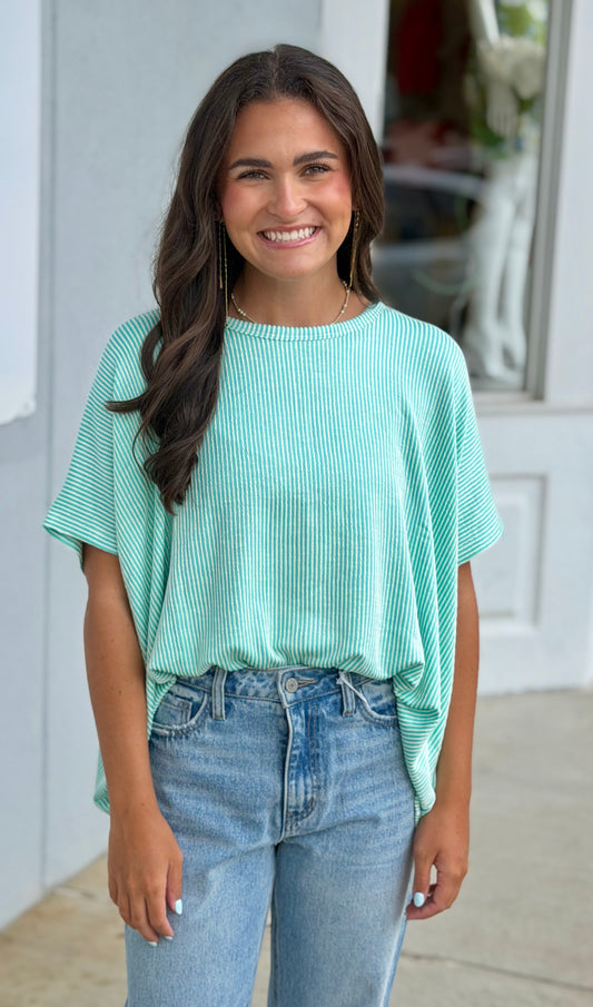 Ribbed Striped Oversized Top, Mint