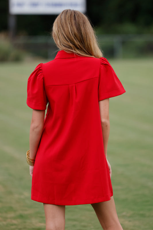 Red Collar Button Down Mini Dress