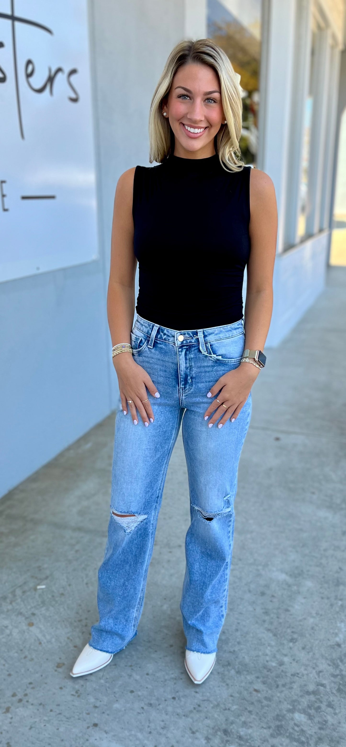 Mock Neck Ruched Sleeveless Top , Black