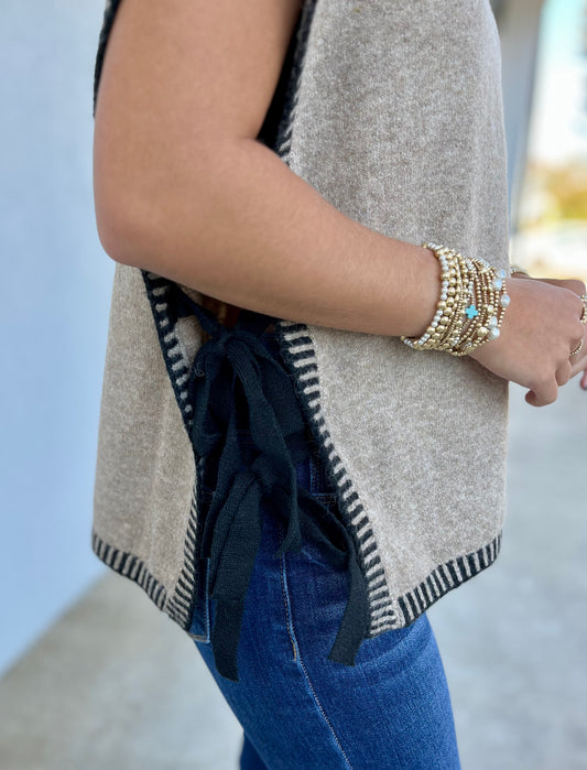 Side Tie Knit Sweater Vest, Mocha