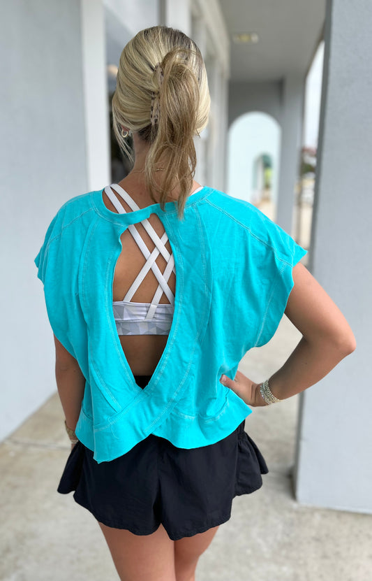 Turquoise Cotton Open Back Top