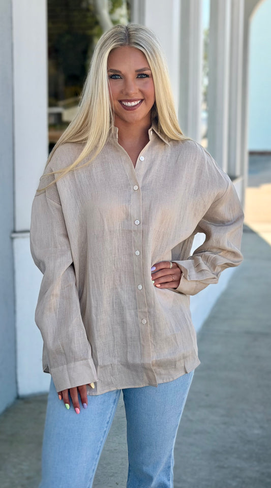Natural Linen Button Up Top