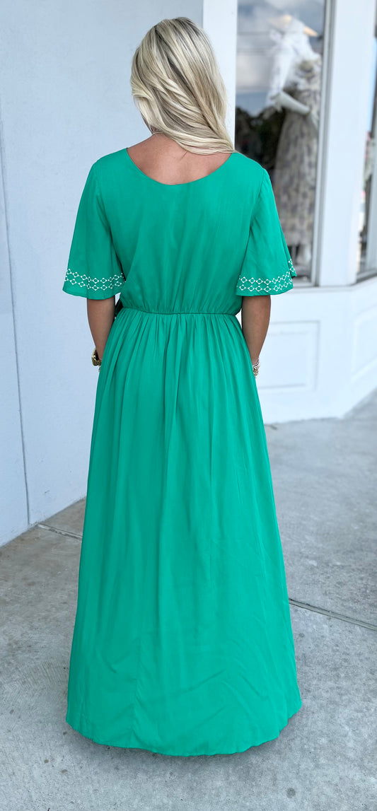 Green Waist Tie Wrap Maxi Dress