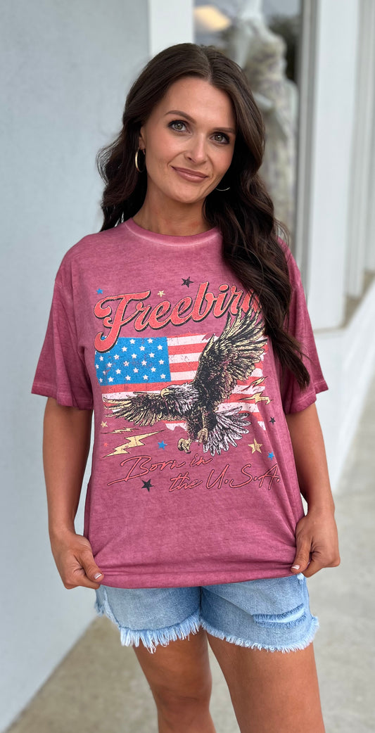 Wine Free Bird American USA Tee