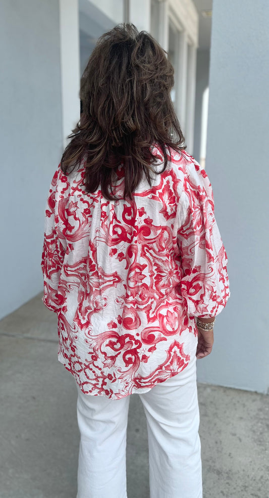 Red Floral Print Shirt