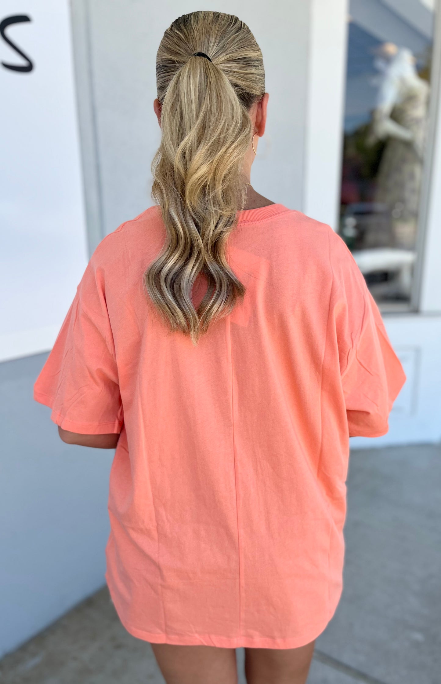 Loose Fit Cotton Short Sleeve Top, Coral