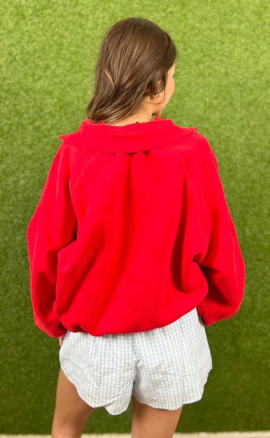 Red Piper Snap Button Collared Sweater