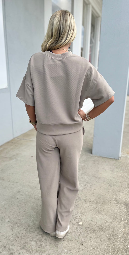 Ribbed Tee & Pants SET, Ash Mocha