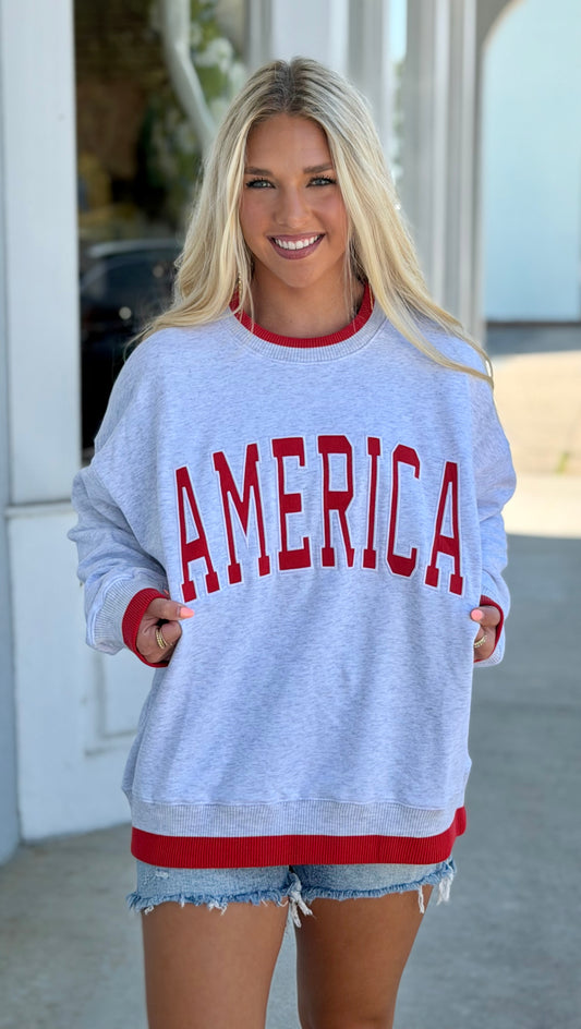 Lt Grey/Red America Crew Neck Sweatshirt