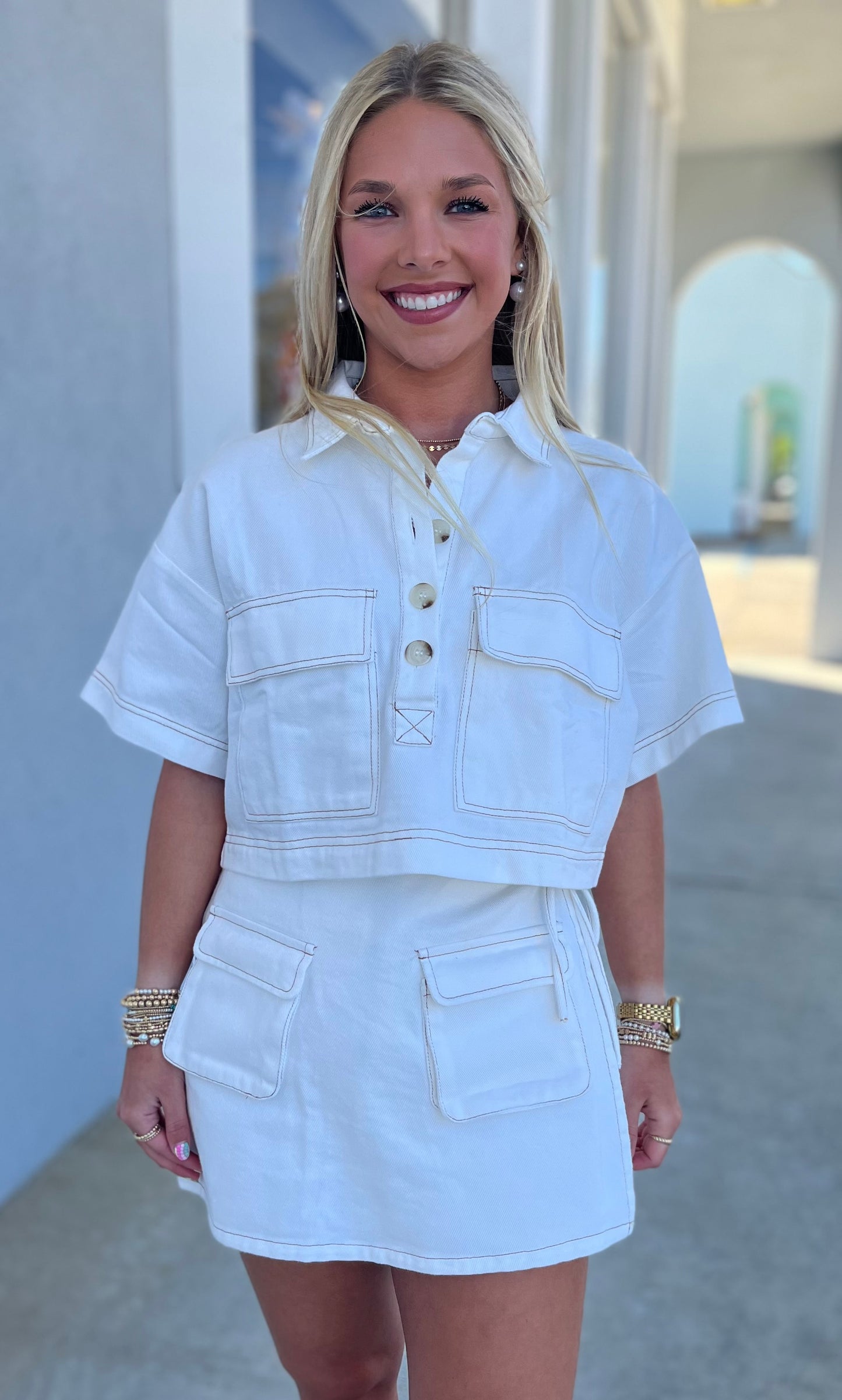 Off White Denim Wrap Skort With Pockets