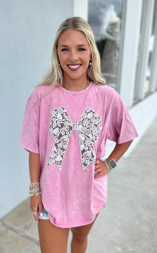 Rose Puff Lace Ribbon Graphic Tee