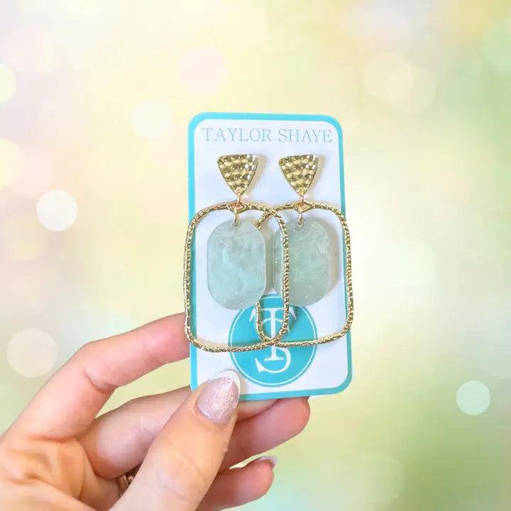 TS Earrings, Blue Shimmer Oval/Round